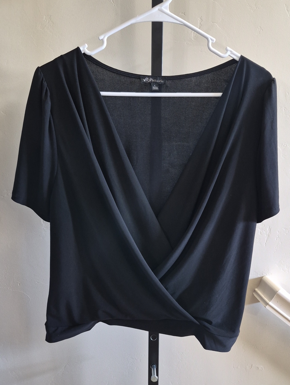 Black Draped Surplice Blouse - Women's Size L